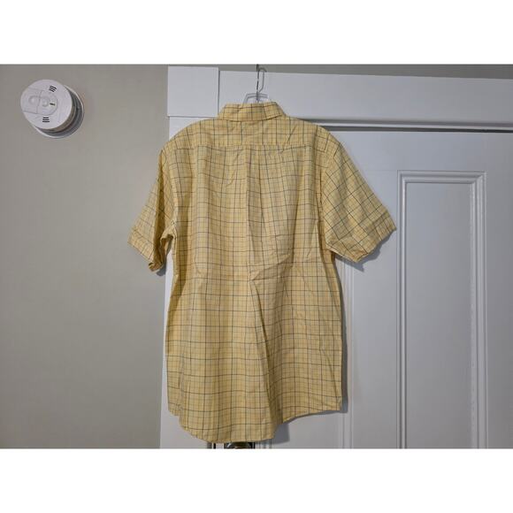 LL Bean Cotton Short Sleeve Button Down Shirt Mens Size M Tall Yellow Striped - Picture 2 of 8
